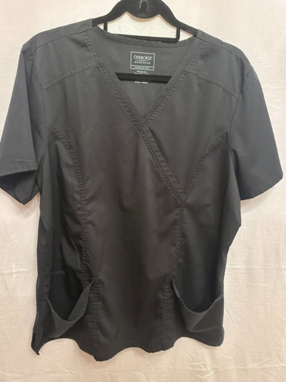 Cherokee Workwear Black Mock Wrap Scrub Top XL Stretch Nursing Uniform